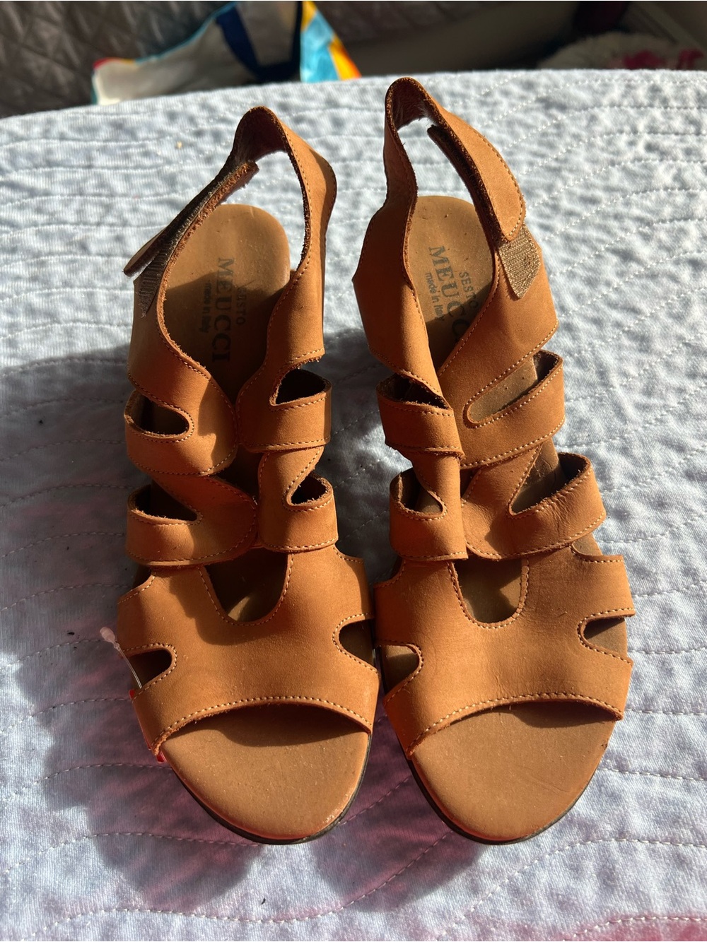 Sesto Meucci Tan Multi-Strap Slingback Sandals